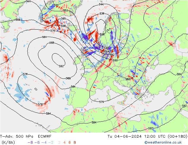 T-Adv. 500 hPa ECMWF Tu 04.06.2024 12 UTC