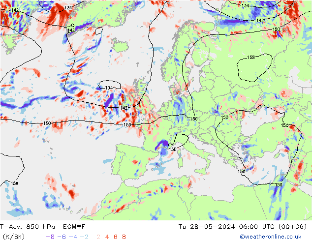 T-Adv. 850 hPa ECMWF Di 28.05.2024 06 UTC