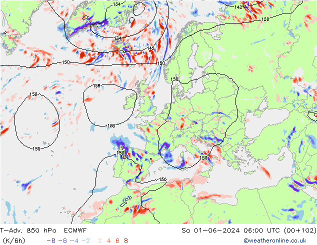 T-Adv. 850 hPa ECMWF za 01.06.2024 06 UTC