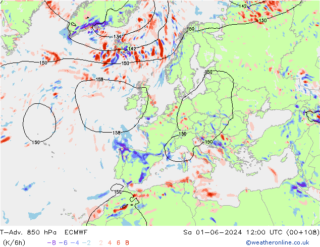 T-Adv. 850 hPa ECMWF Cts 01.06.2024 12 UTC