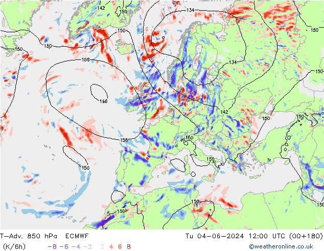 T-Adv. 850 гПа ECMWF вт 04.06.2024 12 UTC