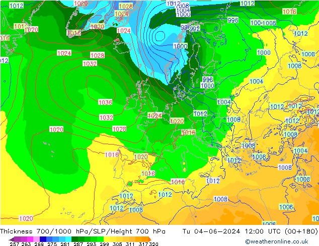 Dikte700-1000 hPa ECMWF di 04.06.2024 12 UTC