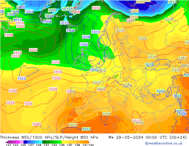 Schichtdicke 850-1000 hPa ECMWF Mi 29.05.2024 00 UTC