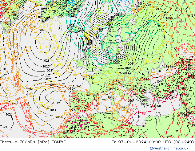 Theta-e 700hPa ECMWF Fr 07.06.2024 00 UTC