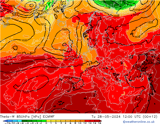 Theta-W 850hPa ECMWF Tu 28.05.2024 12 UTC