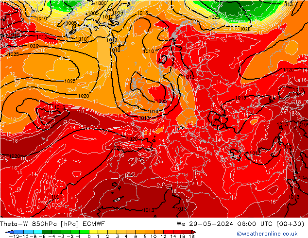 Theta-W 850hPa ECMWF We 29.05.2024 06 UTC