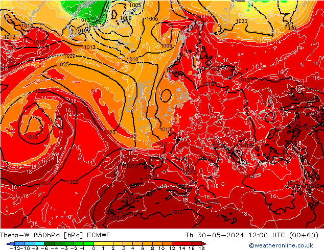 Theta-W 850hPa ECMWF Th 30.05.2024 12 UTC