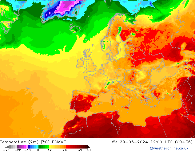 Temperaturkarte (2m) ECMWF Mi 29.05.2024 12 UTC