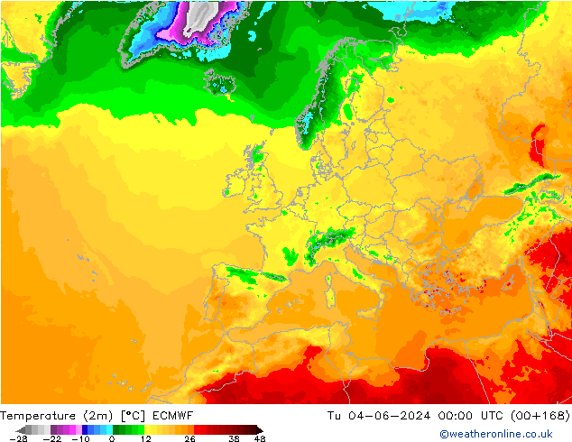 Temperature (2m) ECMWF Tu 04.06.2024 00 UTC