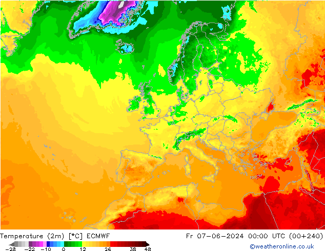 Temperature (2m) ECMWF Fr 07.06.2024 00 UTC