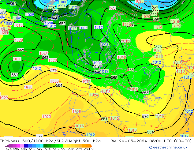 Thck 500-1000hPa ECMWF Qua 29.05.2024 06 UTC