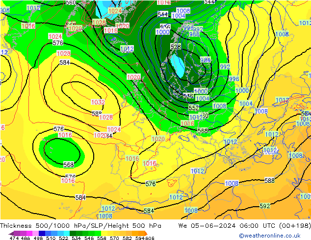 Schichtdicke 500-1000 hPa ECMWF Mi 05.06.2024 06 UTC