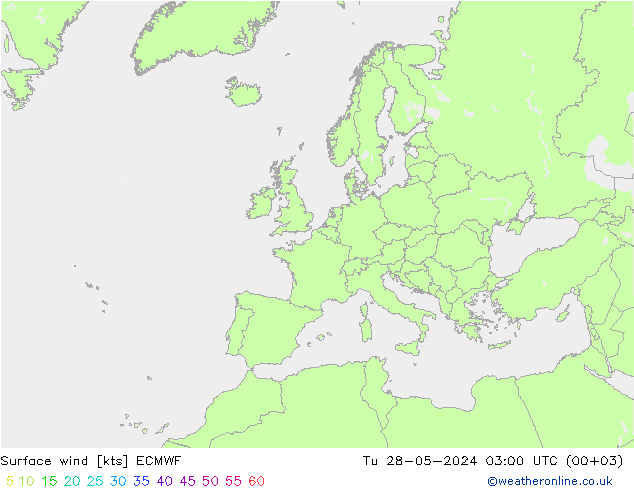 Surface wind ECMWF Út 28.05.2024 03 UTC