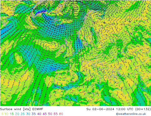 wiatr 10 m ECMWF nie. 02.06.2024 12 UTC