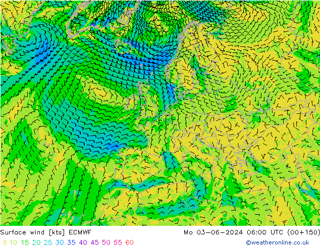 Surface wind ECMWF Mo 03.06.2024 06 UTC