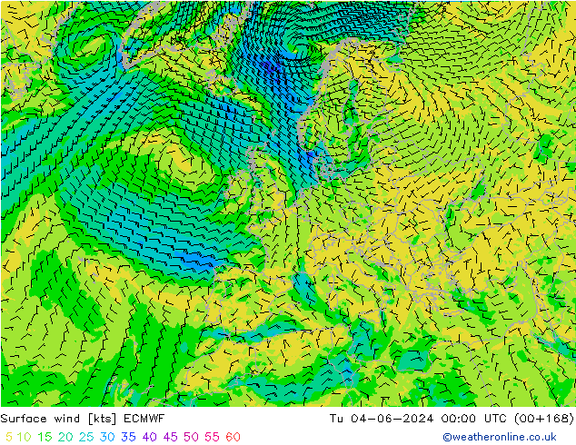 Viento 10 m ECMWF mar 04.06.2024 00 UTC