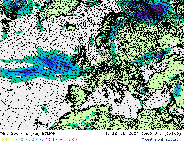 Rüzgar 850 hPa ECMWF Sa 28.05.2024 00 UTC