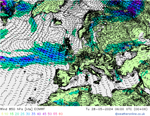 Rüzgar 850 hPa ECMWF Sa 28.05.2024 06 UTC
