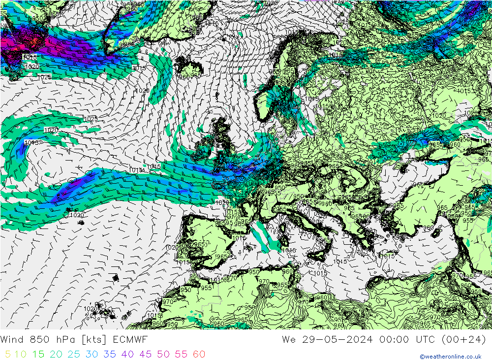 ветер 850 гПа ECMWF ср 29.05.2024 00 UTC