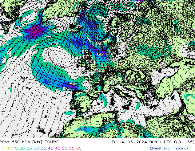 Wind 850 hPa ECMWF Di 04.06.2024 00 UTC