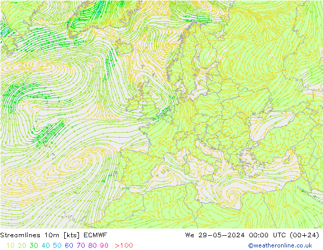 Streamlines 10m ECMWF St 29.05.2024 00 UTC