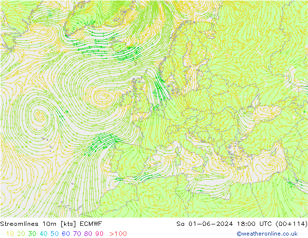 ветер 10m ECMWF сб 01.06.2024 18 UTC