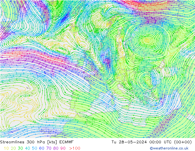 风 300 hPa ECMWF 星期二 28.05.2024 00 UTC