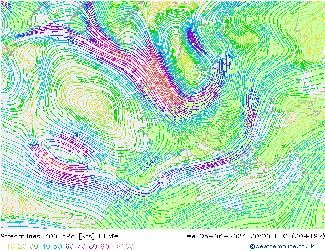 Stromlinien 300 hPa ECMWF Mi 05.06.2024 00 UTC