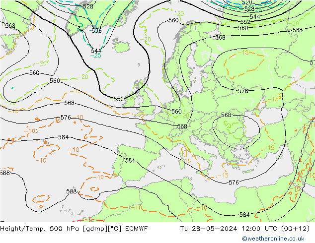 Z500/Rain (+SLP)/Z850 ECMWF 星期二 28.05.2024 12 UTC