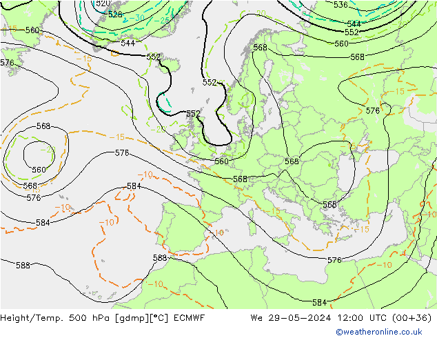 Height/Temp. 500 hPa ECMWF Qua 29.05.2024 12 UTC