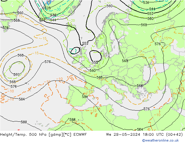 Z500/Rain (+SLP)/Z850 ECMWF  29.05.2024 18 UTC