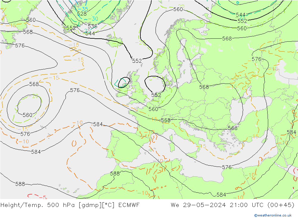 Yükseklik/Sıc. 500 hPa ECMWF Çar 29.05.2024 21 UTC