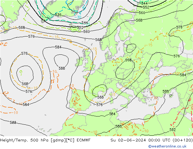 Z500/Rain (+SLP)/Z850 ECMWF dom 02.06.2024 00 UTC