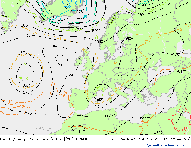 Z500/Rain (+SLP)/Z850 ECMWF dim 02.06.2024 06 UTC