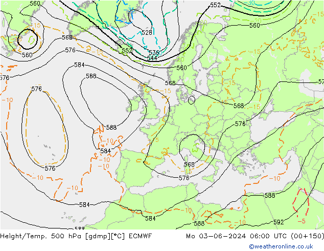 Z500/Rain (+SLP)/Z850 ECMWF Mo 03.06.2024 06 UTC