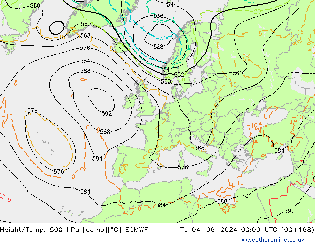 Z500/Rain (+SLP)/Z850 ECMWF Tu 04.06.2024 00 UTC