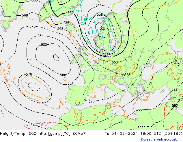 Z500/Regen(+SLP)/Z850 ECMWF di 04.06.2024 18 UTC