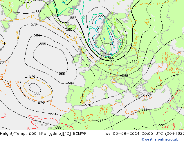 Z500/Rain (+SLP)/Z850 ECMWF 星期三 05.06.2024 00 UTC