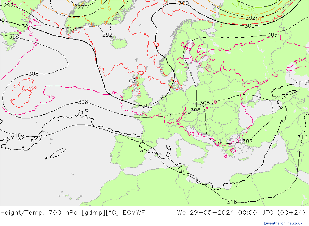 Height/Temp. 700 hPa ECMWF We 29.05.2024 00 UTC