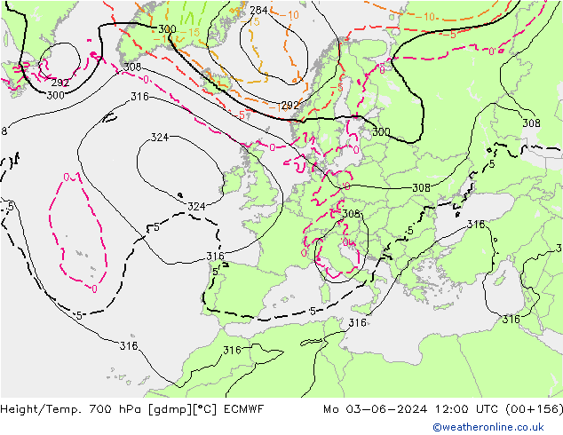 Yükseklik/Sıc. 700 hPa ECMWF Pzt 03.06.2024 12 UTC