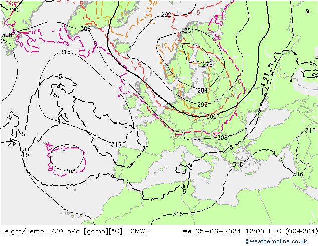 Yükseklik/Sıc. 700 hPa ECMWF Çar 05.06.2024 12 UTC