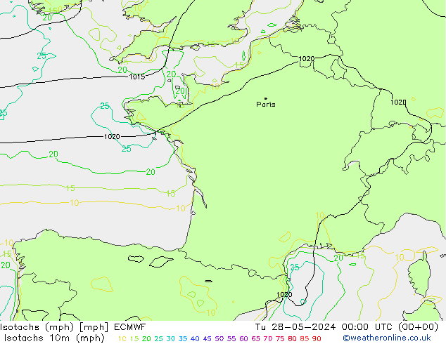 Isotaca (mph) ECMWF mar 28.05.2024 00 UTC