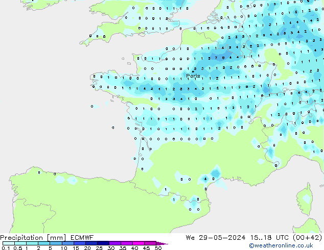 Srážky ECMWF St 29.05.2024 18 UTC