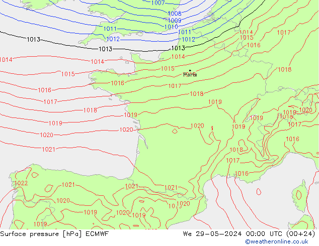 pression de l'air ECMWF mer 29.05.2024 00 UTC