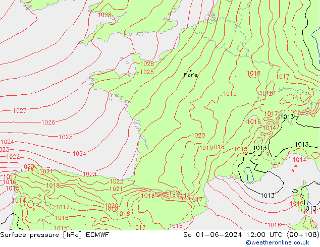 Luchtdruk (Grond) ECMWF za 01.06.2024 12 UTC