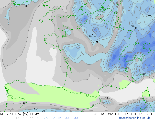 RH 700 hPa ECMWF Sex 31.05.2024 06 UTC