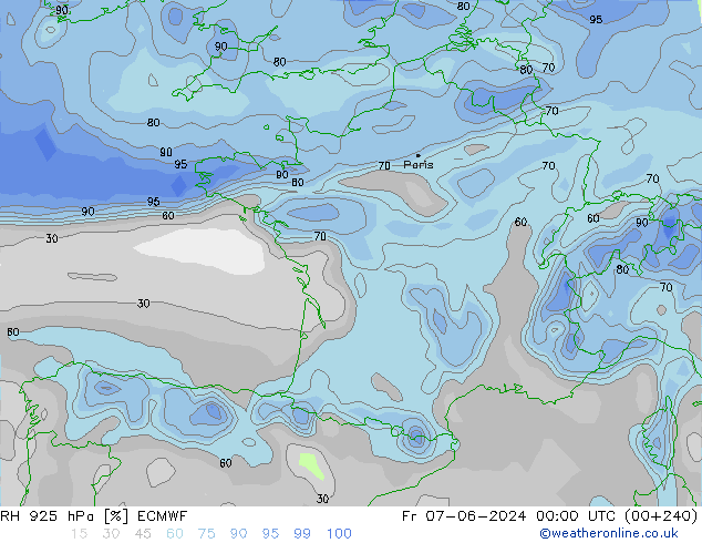 RH 925 hPa ECMWF Sex 07.06.2024 00 UTC