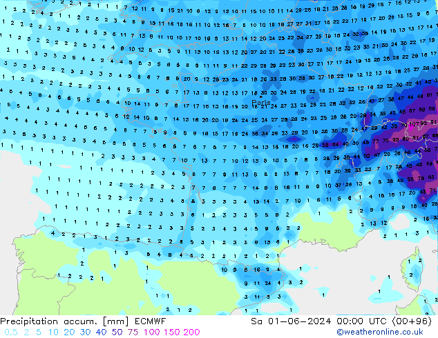 Precipitation accum. ECMWF So 01.06.2024 00 UTC