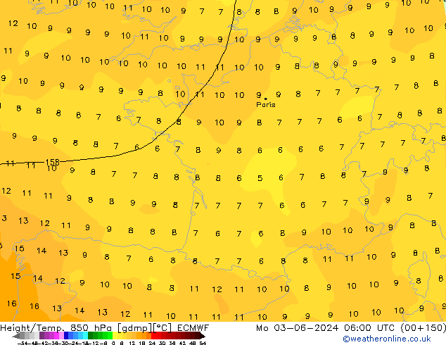 Z500/Rain (+SLP)/Z850 ECMWF lun 03.06.2024 06 UTC