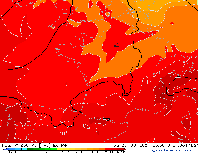 Theta-W 850hPa ECMWF St 05.06.2024 00 UTC